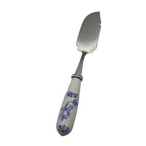Vtg INOX Italy Spatula Ceramic Handle Blue White Bird Motif Kitchen‎ Utensil